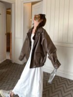 Vintage Coffee Color Leather Coat Women Loose - Image 2