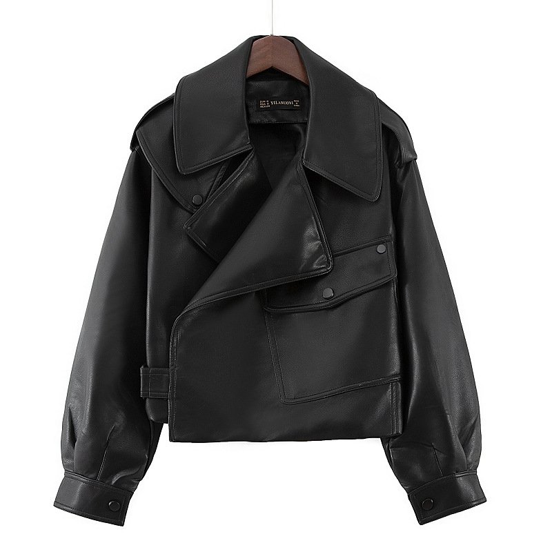 10577306803507.jpg Loose cropped leather jacket motorcycle jacket - Image 1