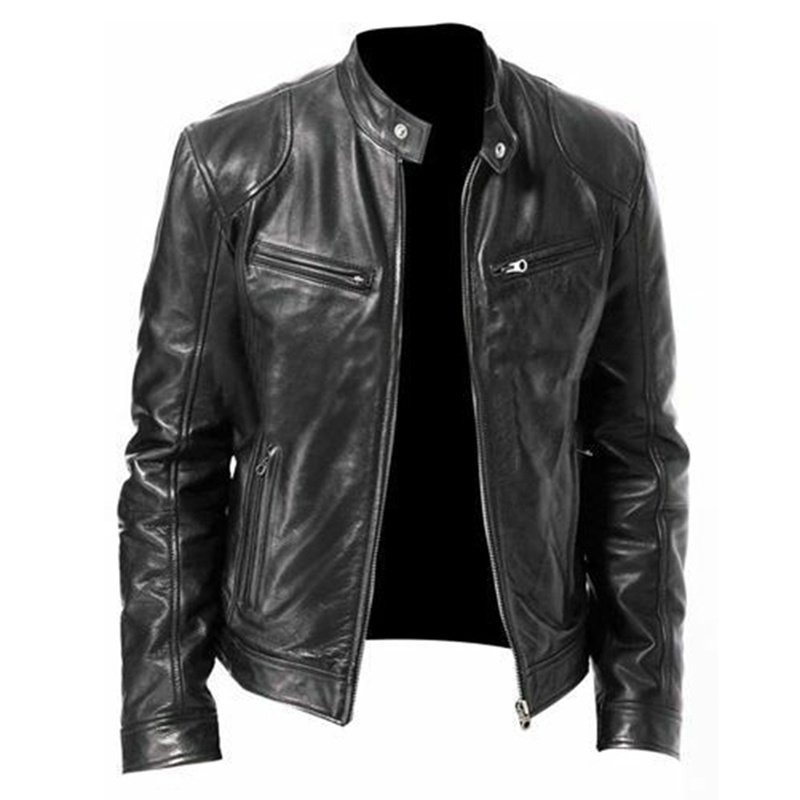 126093412416.jpg PU Faux Moto Leather Jacket Slim Leather Jacket - Image 1