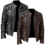 PU Faux Moto Leather Jacket Slim Leather Jacket - Image 7