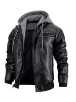 Men's Faux Leather Jacket Motorcycle Jacket Waterproof Windproof PU Moto Vintage Bomber Hoodie With Removable Hood - Image 3