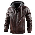 Men's Faux Leather Jacket Motorcycle Jacket Waterproof Windproof PU Moto Vintage Bomber Hoodie With Removable Hood - Image 5
