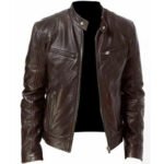 PU Faux Moto Leather Jacket Slim Leather Jacket - Image 8