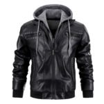 Men's Faux Leather Jacket Motorcycle Jacket Waterproof Windproof PU Moto Vintage Bomber Hoodie With Removable Hood - Image 7