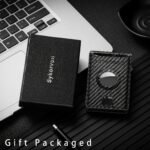 Men's Carbon Fiber RFID Blocking Bi-Fold Wallet With Pop-Up Aluminum Card Slot And AirTag Slot - Minimalist Black Credit Card Holder