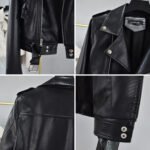 Cropped Hem Belt Snakeskin Leather Biker Jacket - Image 4