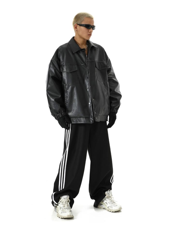 Mens Vintage PU Leather Coat Classic Stylish Outerwear-California