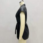 Women's Faux Leather Vest, Lapel Collar Sleeveless Casual Work Jacket With Belt - Image 5