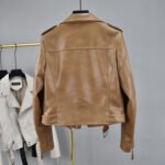 Cropped Hem Belt Snakeskin Leather Biker Jacket - Image 3