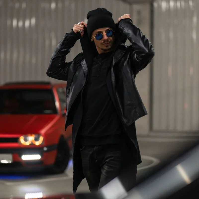 leather biker jacket with hoodies and sweater