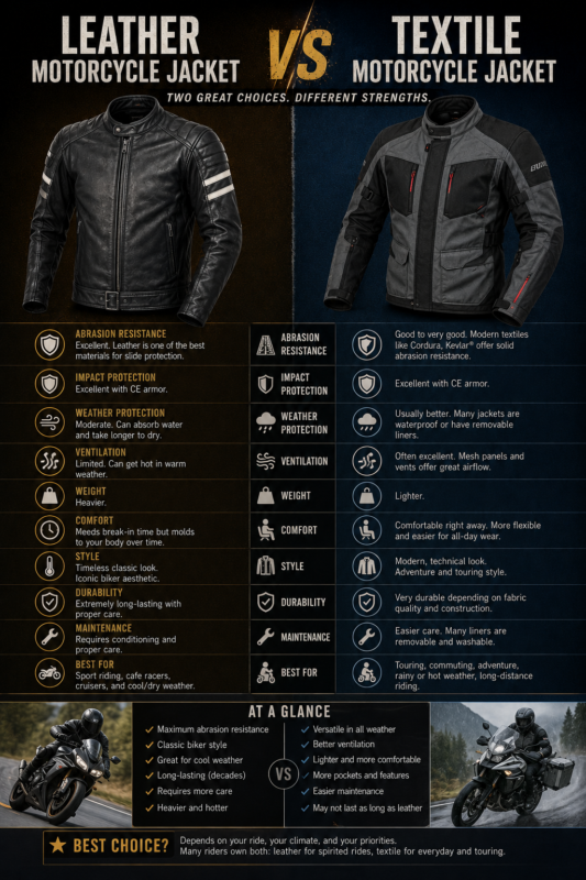 Leather vs Textile Motorcycle Jacket