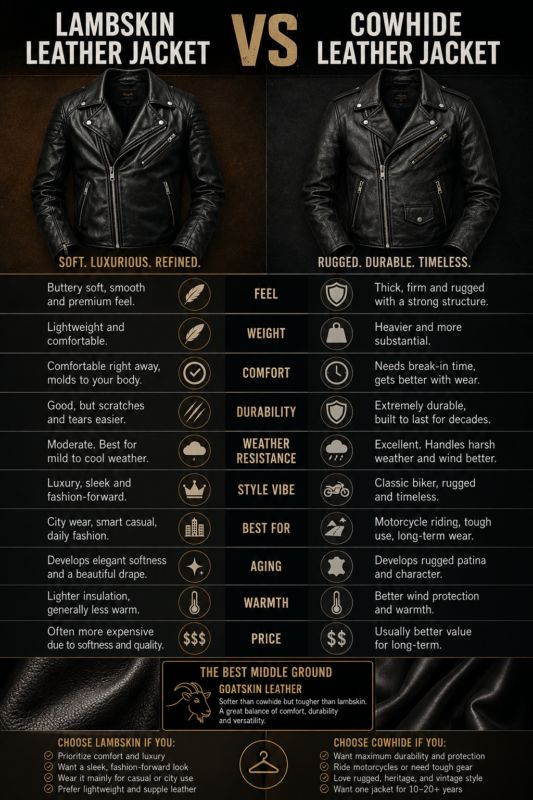 Lambskin vs Cowhide Leather Jacket