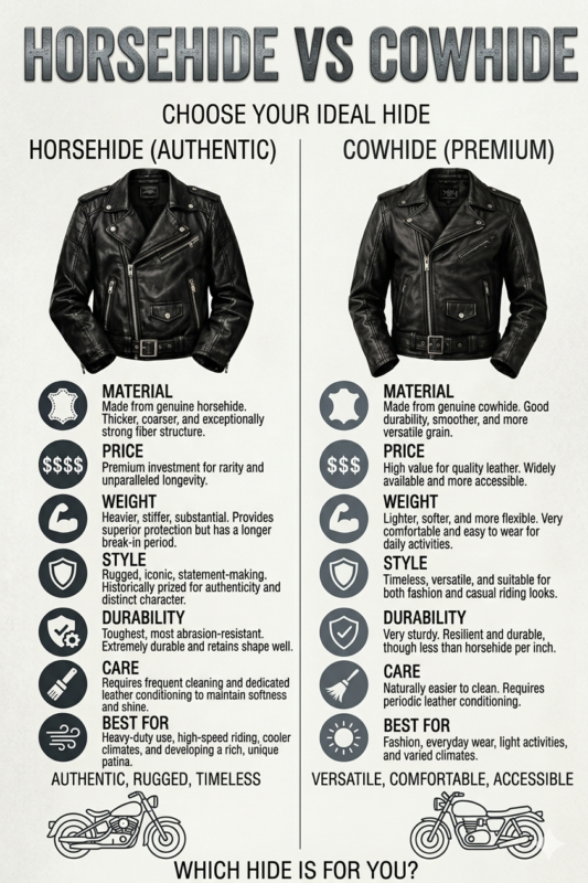 Horsehide vs Cowhide Leather Jacket