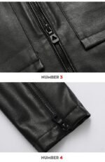 Men's Motorcycle Leather Jacket Slim Lapel Casual Leather Jacket - Image 9