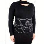 Black Leather Strap Fashion All-match Chain Tassels Waist Chain - Image 5