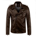 Men's leather lapel slim leather jacket - Image 2