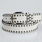 Womens Soft-leather Belt With Pin Buckle And Decorative Rivets - Image 4