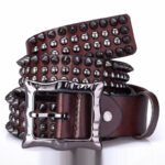 Unisex Day-Clasp Pointed Rivet Belt Made From Full-Grain Cowhide Leather - Image 2