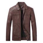 Men's Motorcycle Leather Jacket Slim Lapel Casual Leather Jacket - Image 5