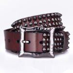 Unisex Day-Clasp Pointed Rivet Belt Made From Full-Grain Cowhide Leather - Image 3