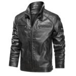 Men's Faux Leather Cafe Racer Jacket - Image 3
