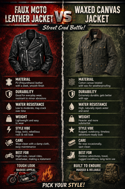 Faux Moto Leather Jacket vs Waxed Canvas Jacket