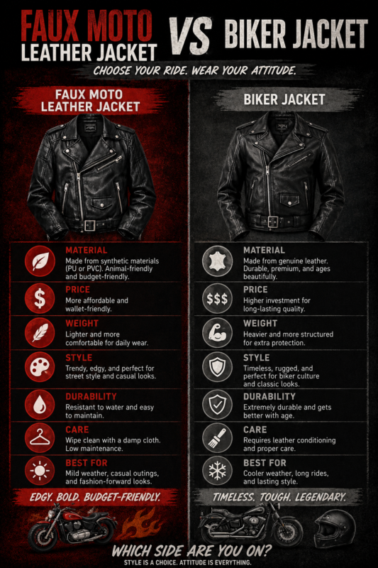 Faux Moto Leather Jacket vs Biker Jacket