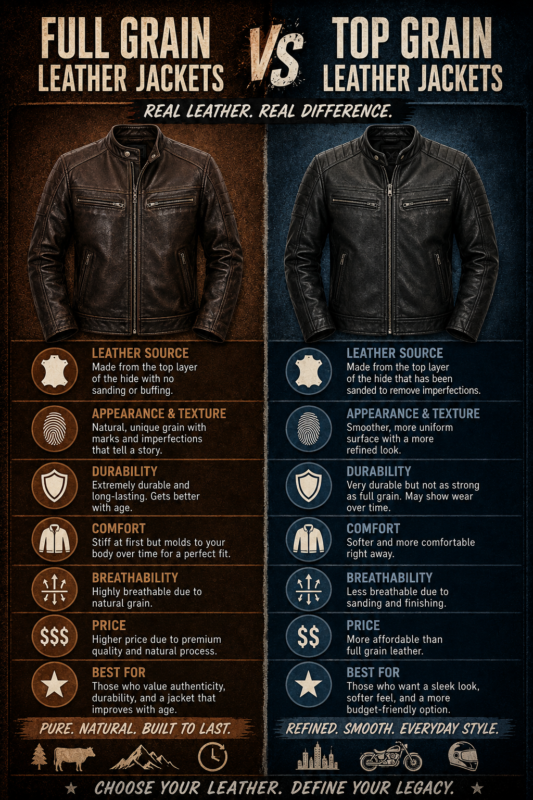 Full Grain vs Top Grain Leather Jackets