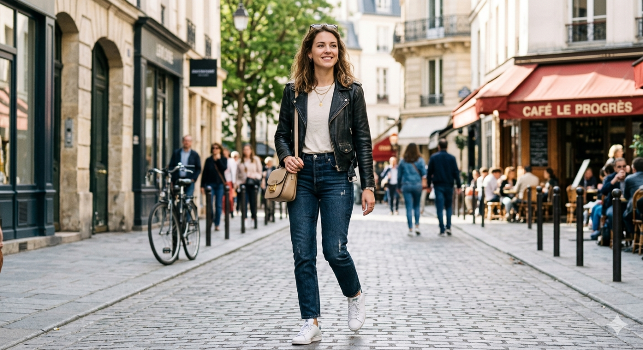 Daytime Leather Jacket Look