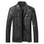 Men's Motorcycle Leather Jacket Slim Lapel Casual Leather Jacket - Image 6