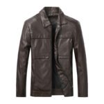 Men's Motorcycle Leather Jacket Slim Lapel Casual Leather Jacket - Image 10