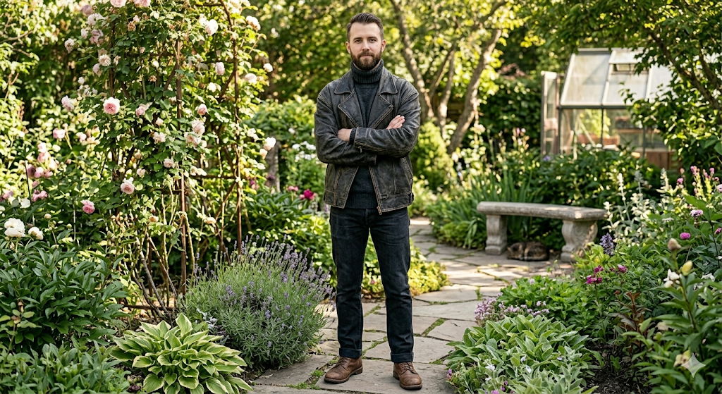 The Turtleneck and denim with a leather jacket