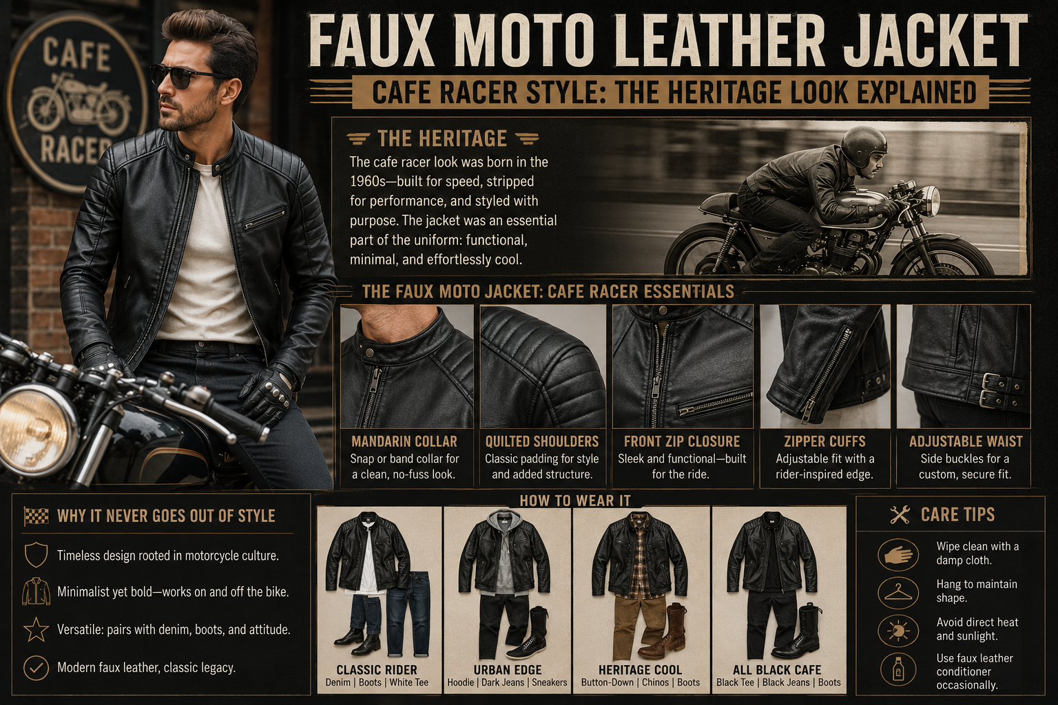 Faux Moto Leather Jacket Cafe Racer Style: The Heritage Look Explained
