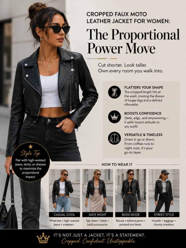 Cropped Faux Moto Leather Jacket for Women