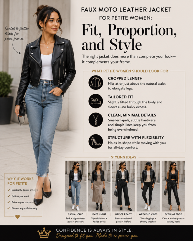Faux Moto Leather Jacket for Petite Women
