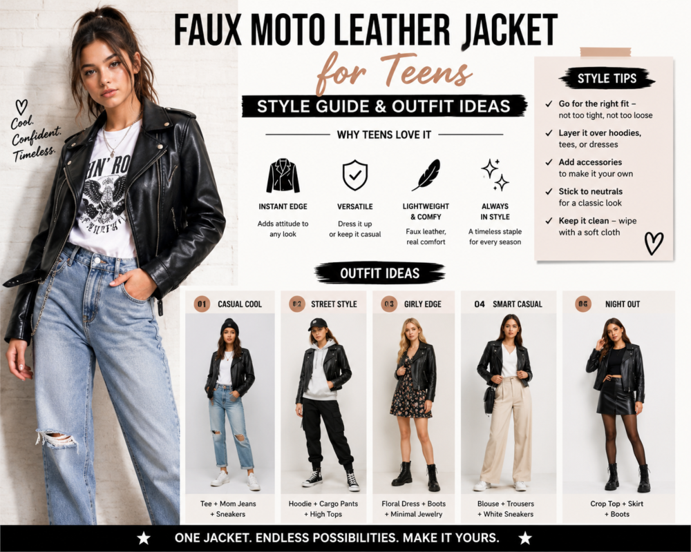 Faux Moto Leather Jacket for Teens