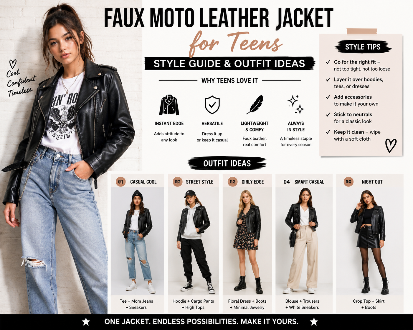 Faux Moto Leather Jacket for Teens