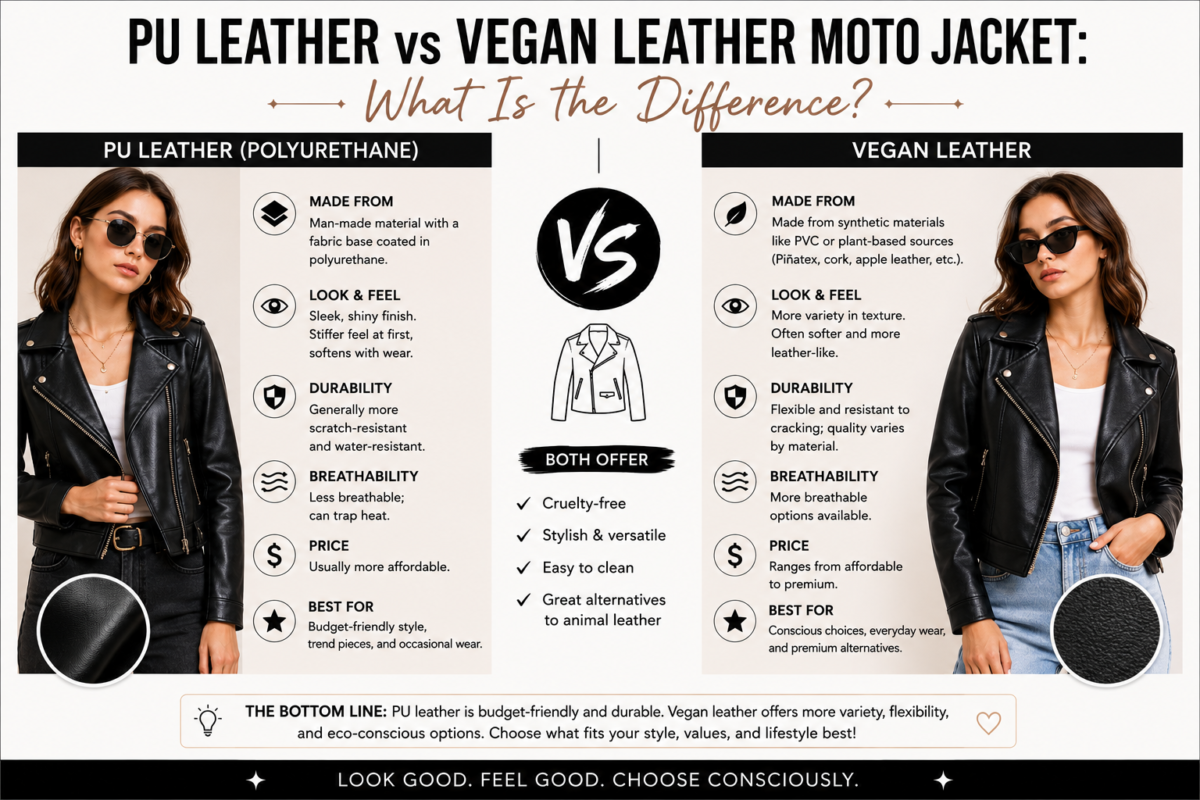 PU leather vs vegan leather moto jacket