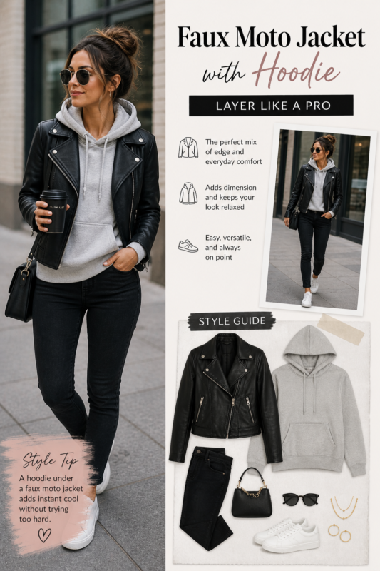 Faux Moto Jacket with Hoodie: Layer Like a Pro