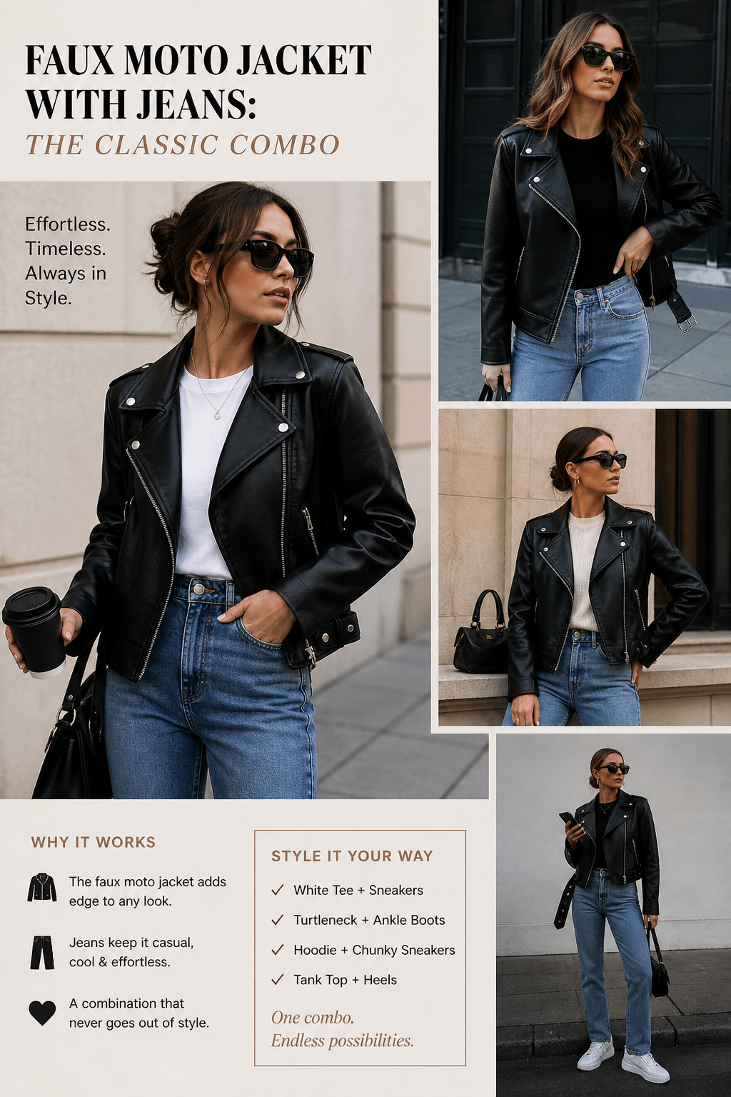 Faux Moto Jacket with Jeans: The Classic Combo