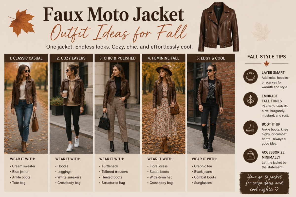 Faux Moto Jacket Outfit Ideas for Fall