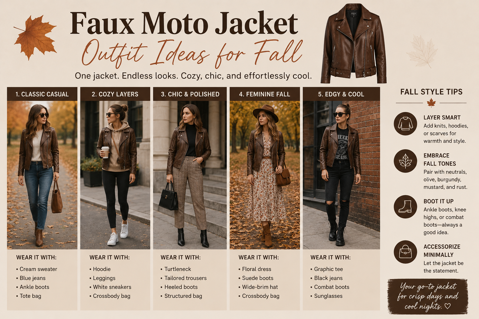 Faux Moto Jacket Outfit Ideas for Fall