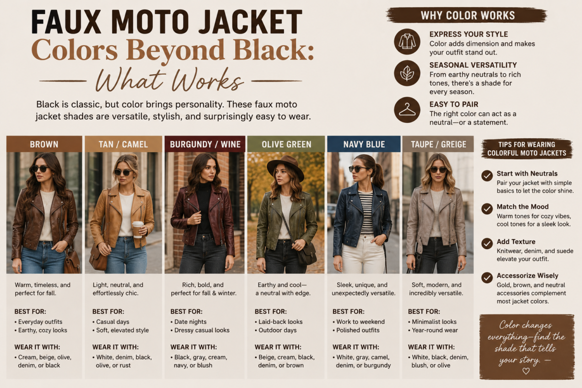 Faux Moto Jacket Colors Beyond Black: What Works for this