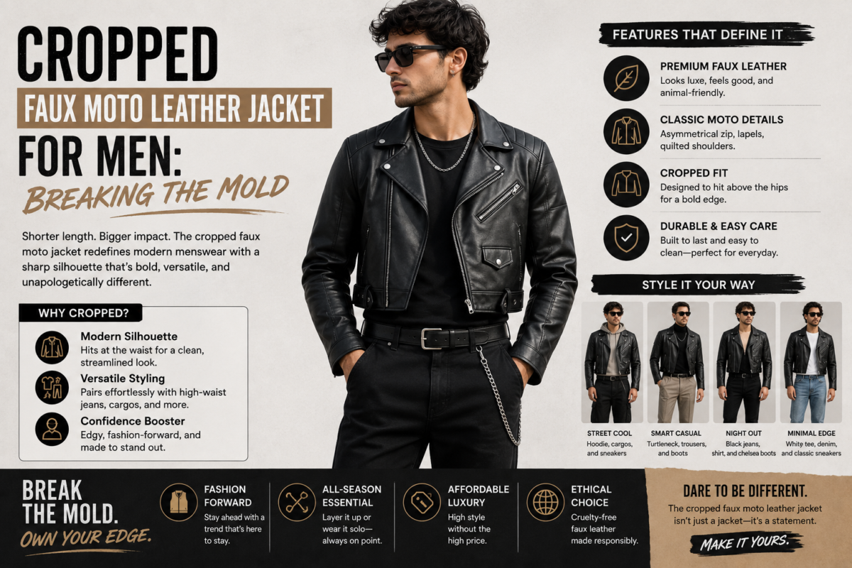 Cropped Faux Moto Leather Jacket