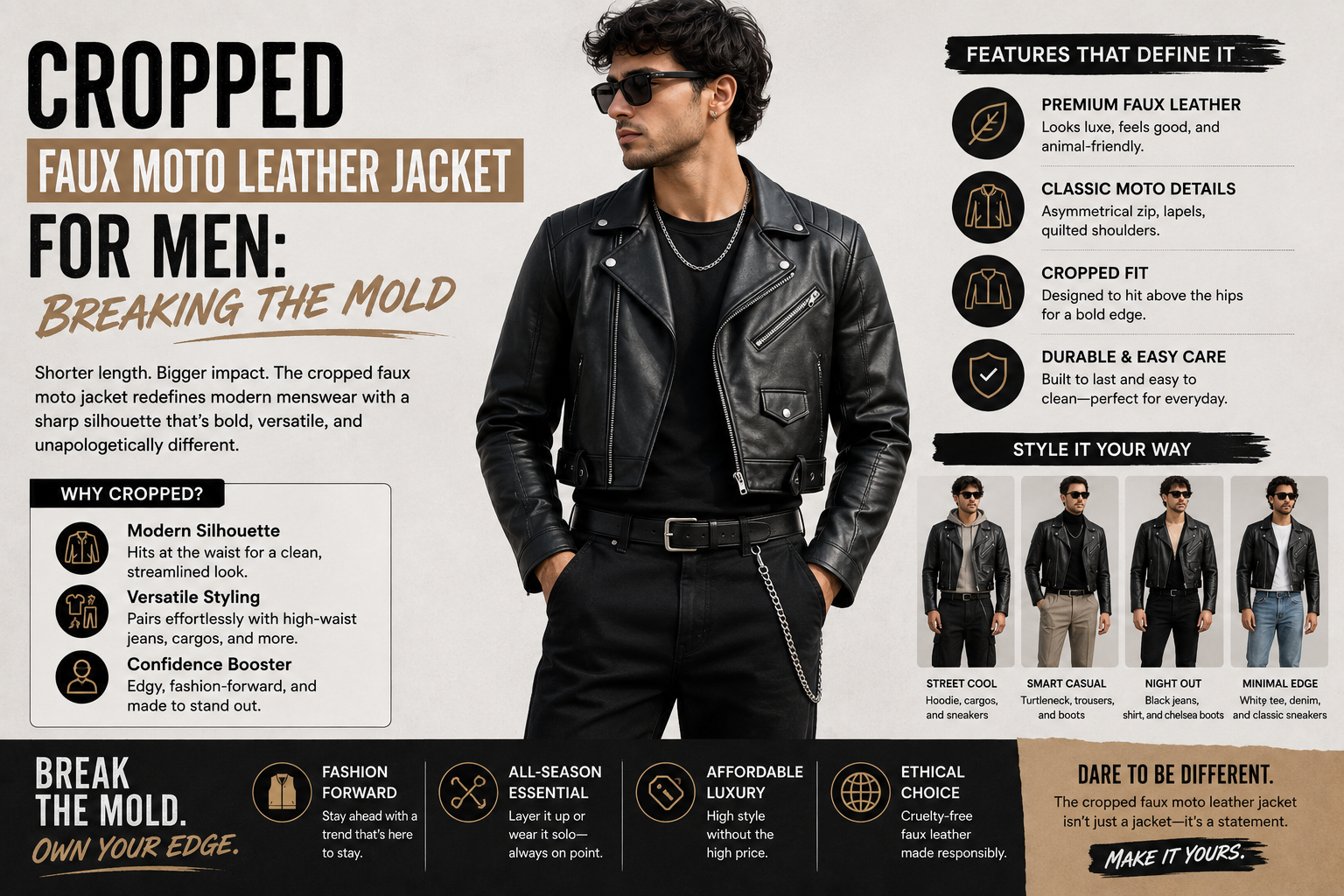 Cropped Faux Moto Leather Jacket