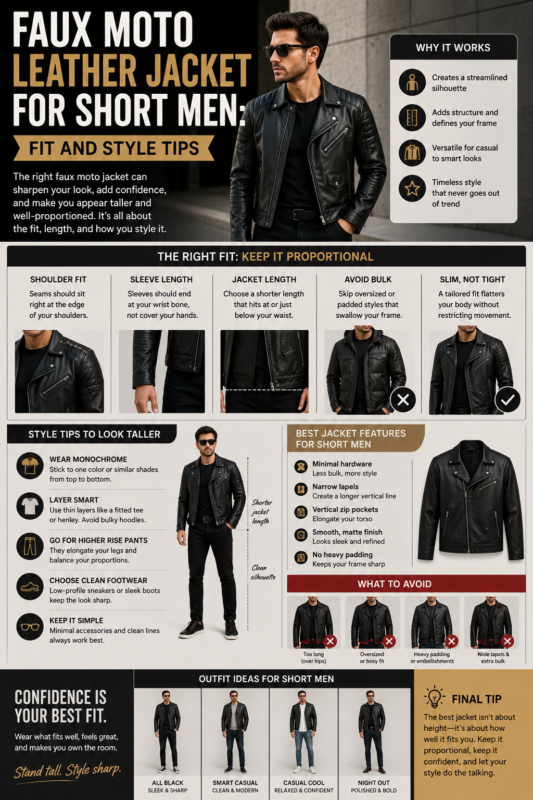 Faux Moto Leather Jacket for Short Men
