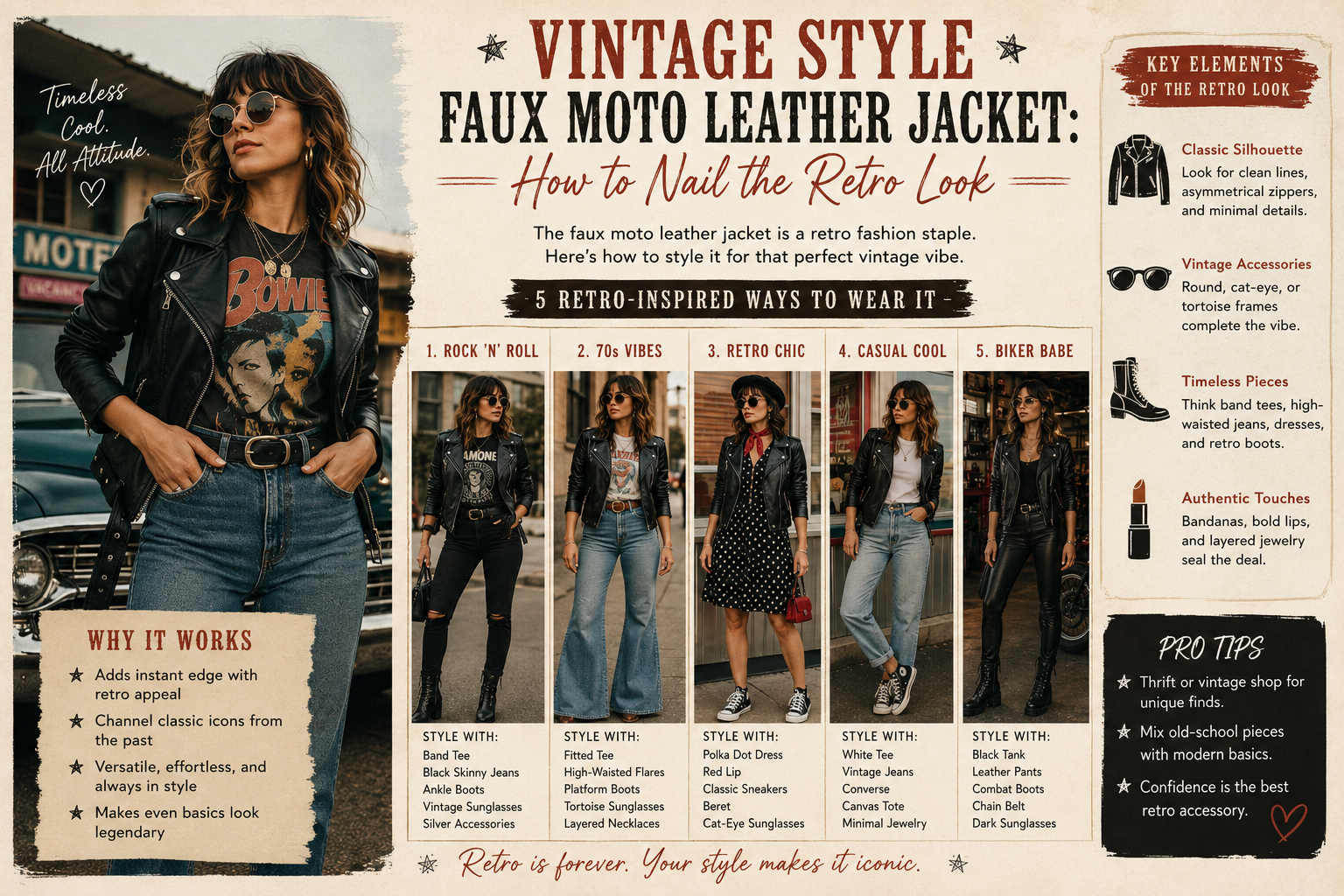 Vintage Style Faux Moto Leather Jacket