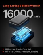 Heated Fleece Jacket For Men, Heated Sweatshirt With 7.4V 16000mAh Rechargeable Power Bank Pack, 6 Heating Zones, 3 Temp Levels, 3h/6h/10h Warmth, For Winter Outdoor Camping, Black, S Size - Image 2