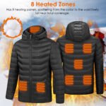 1Pc Heated Jacket Electric Heating Coat Lightweight Winter Hooded Jacket With 3-Level Heating Modes 8 Heating Zones Detachable Zipper Hood - Image 8