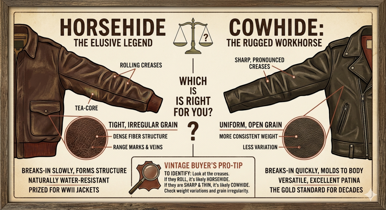 Horsehide vs. Cowhide: What Vintage Leather Buyers Actually Need to Know
